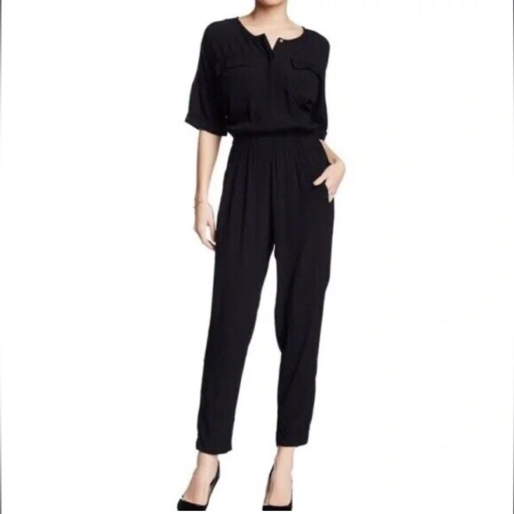 ASTR Black Silk Blend Slim Fit Short Sleeve Jumpsuit